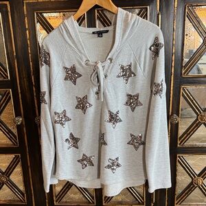 INC International Concepts Silver Star Sequin Hoodie